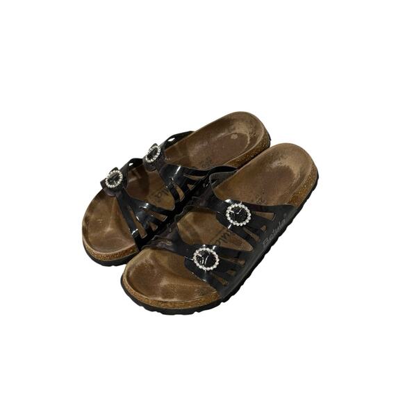Womens BIRKENSTOCK BETULA Black Patent Rhinestone Buckle Strap Sandals 8/39 - Picture 1 of 8
